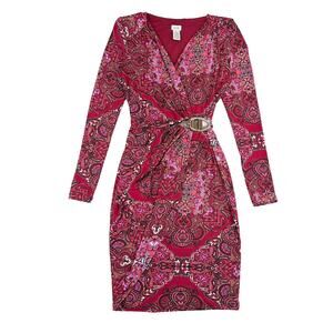 Cache Paisley Wrap Dress Women S Pink Belted Bodycon Going Out Date Night VTG
